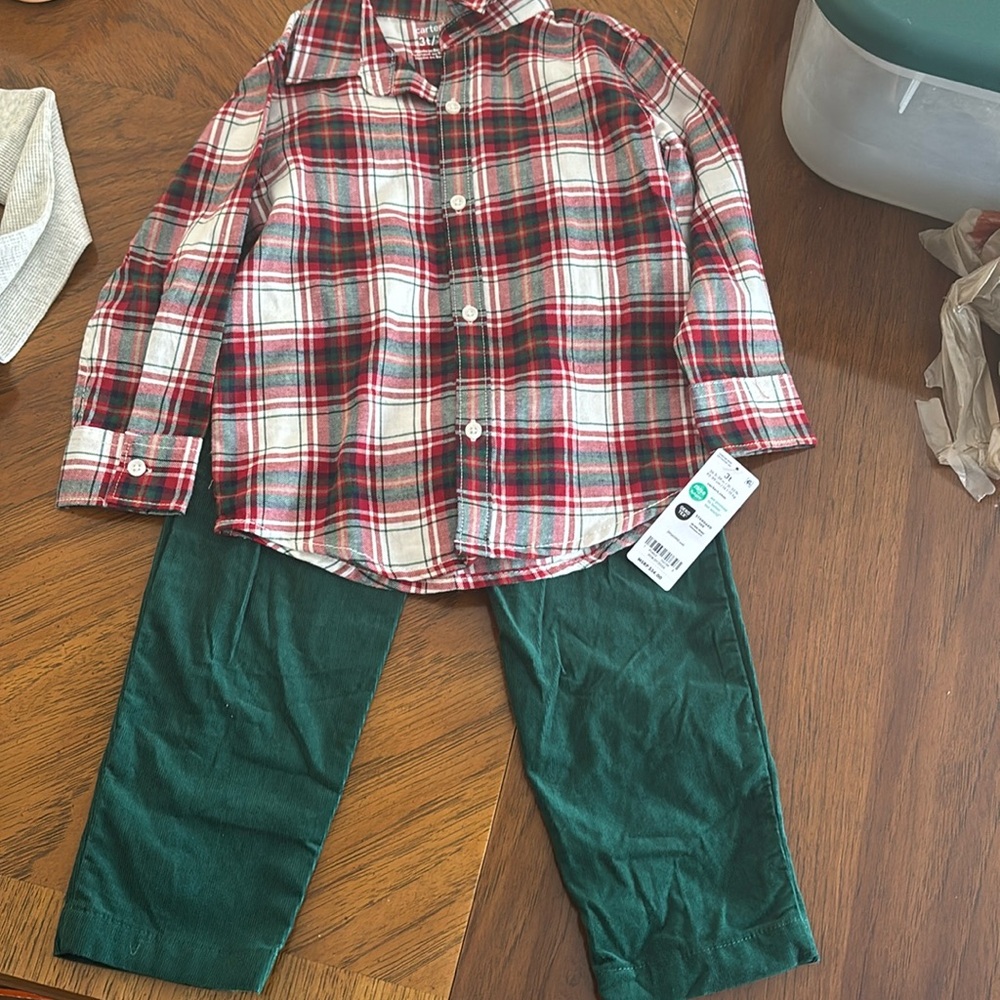 Carters 2-piece set; long sleeved button up shirt, corduroy pants; 3T